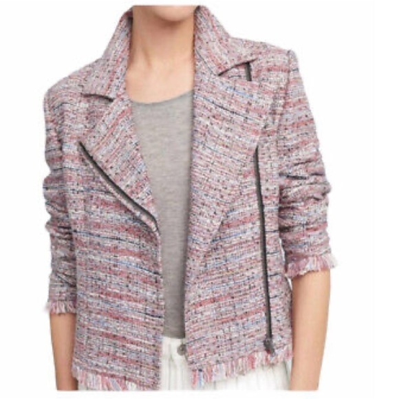 Cupcakes & Cashmere Multicolor Tweed Fringe Hem Moto Jacket Size XS - Picture 9 of 13
